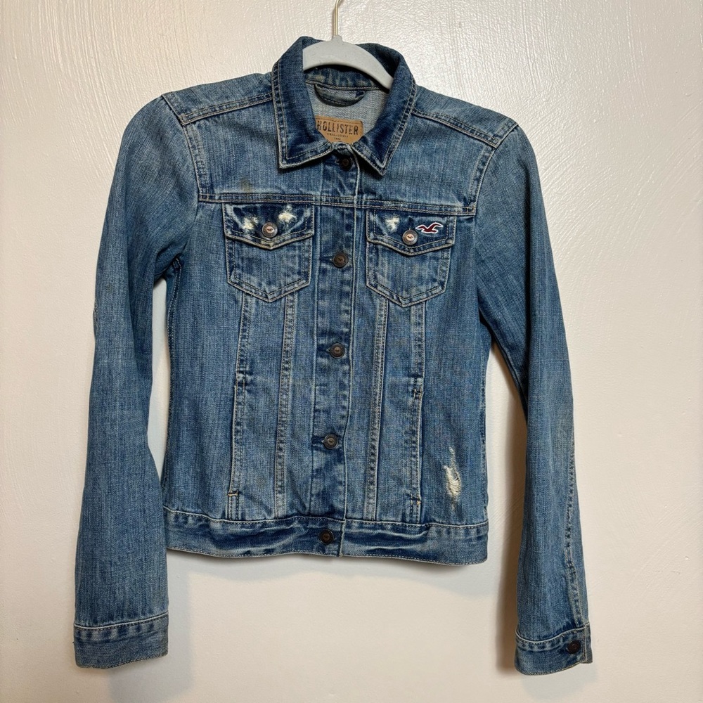 Hollister‎ Women's Jean Jacket Distressed Button Up 100% Cotton Blue Size XS